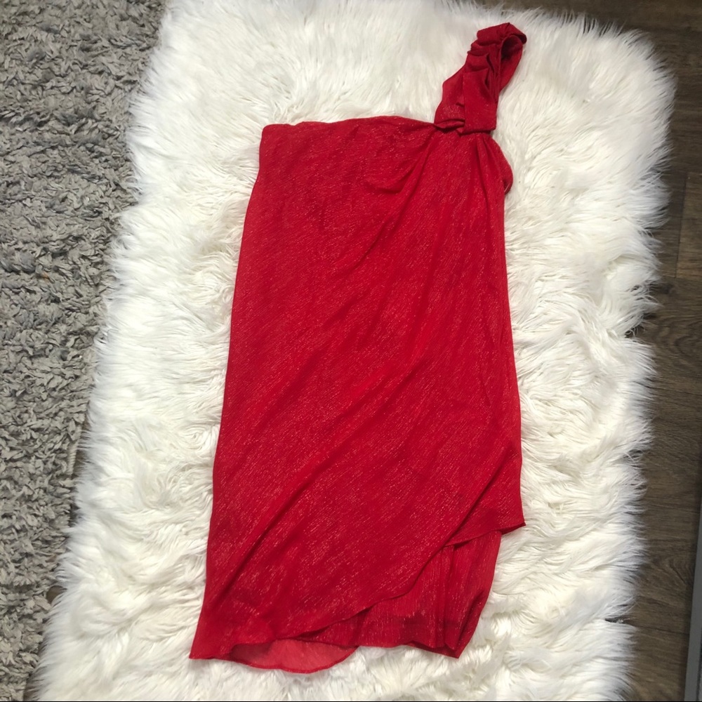 maxandcleo red glitter one shoulder layered dress